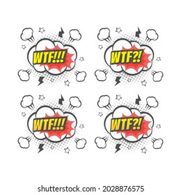 Explosión de Wtf colorida caricatura vectorial. Cómic con letras de texto.
