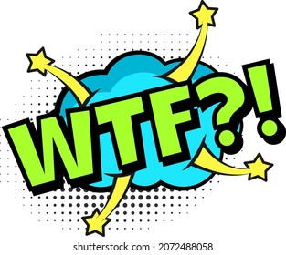 Wtf question for comic magazine, pop art dot style. Wtf cartoon bubble speech, expression text, vector illustration