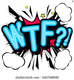 WTF - retro lettering with shadows, halftone pattern on retro poster  background. Vector bright illustration in vintage pop art style. 