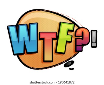 WTF text with stylized comic balloon vector illustration