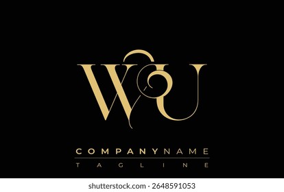 WU Abstract Creative Jewelry Logo. A stylish logo featuring golden monogram initials in an elegant and modern typography, perfect for branding