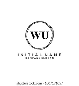 Logo inicial del vector de belleza WU, logotipo de escritura a mano de firma inicial, boda, moda, joyas, boutique, floral y botánica con plantilla creativa para cualquier empresa o negocio.