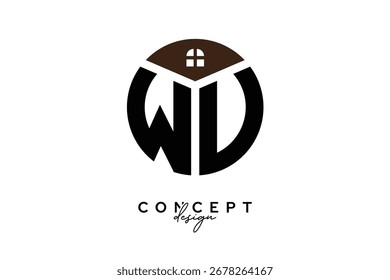 Diseño creativo del concepto del logotipo del monograma inmobiliario de WU en forma de círculo