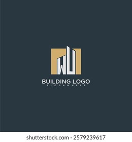 WU initial letter building logo for real estate with square design