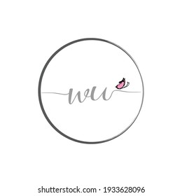 WU initial letter handwriting logo design with butterfly