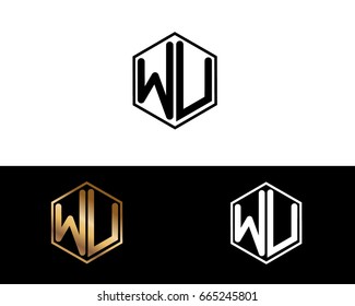 WU initial letters linked with hexagon shape logo
