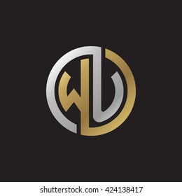 WU initial letters looping linked circle elegant logo golden silver black background