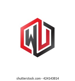 WU initial letters looping linked hexagon logo red black