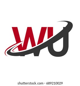 WU initial logo company name colored red and black swoosh design, isolated on white background. vector logo for business and company identity.
