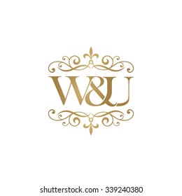 W&U Initial logo. Ornament ampersand monogram golden logo
