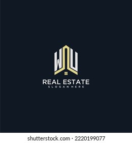 WU initial monogram logo for real estate with home shape creative design