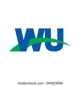 WU initial overlapping swoosh letter logo blue green