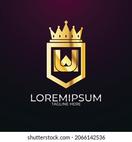 WU initial shield logo design Inspiration, crown royal logo template 