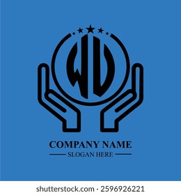 WU initials held within hands, symbolizing trust and protection. The circle represents unity, while stars highlight excellence and ambition.
