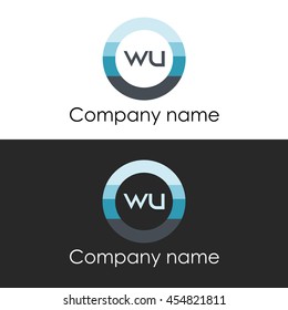 WU letter circle shape icon logo white blue