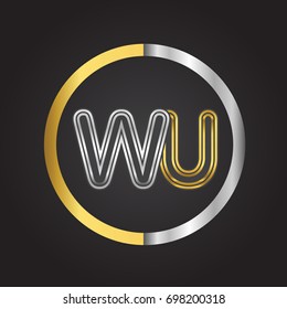 WU Letter logo in a circle. gold and silver colored. Vector design template elements for your business or company identity.
