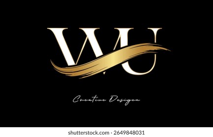 Logotipo del monograma de la letra de la letra de WU – marca elegante de la letra del trazo del cepillo del oro para la marca de lujo, moda, diseño de la identidad de Premium de la boutique
