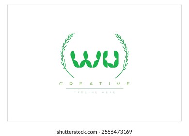 WU letters eco logo with leaf. Fresh nature and healthy leaf logo design.