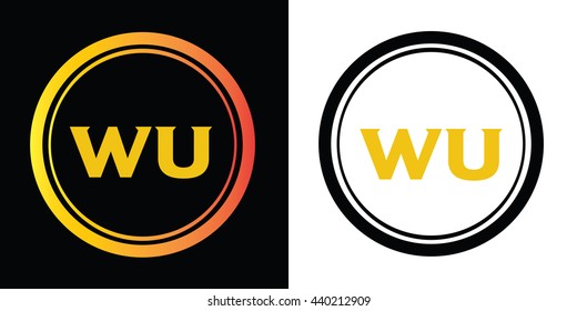 WU letters icon design template elements in abstract background logo, design identity in circle, alphabet letter