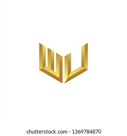 WU Logo letter initial 3d designs templete with gold colors