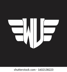 WU Logo monogram with emblem and wings element design template