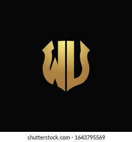 WU logo monogram with gold colors and shield shape design template