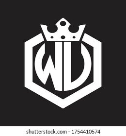 Monograma del logotipo de la WU redondeado por forma de hexágono con plantilla de diseño de la corona