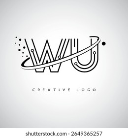 WU Orbit Monogram Logo – Futuristic Minimal Letter mark with Circular Line Art, Tech-Inspired Dots and Space Motion Concept for Modern Branding Identity