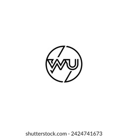 WU logotipo de concepto de contorno simple y círculo de diseño inicial de fondo blanco y negro