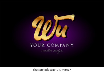 wu  w u alphabet combination letter logo in gold golden 3d metal beautiful typography suitable for banner brochure design