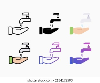 Wudhu icon set with line, outline, flat, filled, glyph, color, gradient. Editable stroke and pixel perfect. Can be used for digital product, presentation, print design and more.