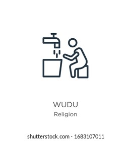 Wudu icon. Thin linear wudu outline icon isolated on white background from religion collection. Line vector sign, symbol for web and mobile