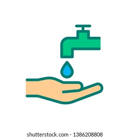 Wudu thin line icon. Islamic wash care before shalat. Hygiene and healthy life, hand, faucet. 