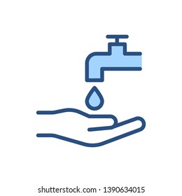 Wudu thin line icon. Islamic wash care before shalat. Hygiene and healthy life, hand, faucet. 