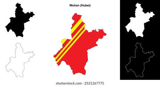 Wuhan blank outline map set