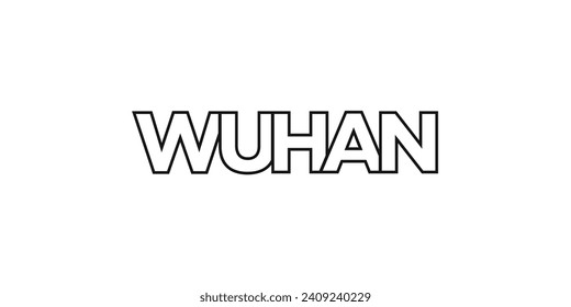 Wuhan in the China emblem for print and web. Design features geometric style, vector illustration with bold typography in modern font. Graphic slogan lettering isolated on white background.