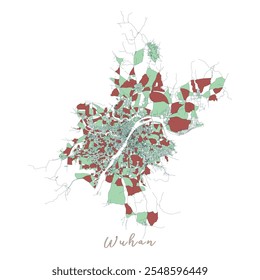 Wuhan China,Urban detail Streets Roads Map  ,vector element template image for marketing ,product ,wall art and poster prints.