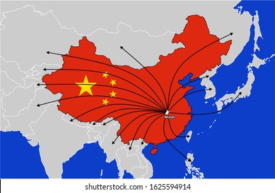 Wuhan City Located In China. The City Where The Coronavirus Outbreak Spread In China. Countries Where The Virus Has Spread. Coronavirus Map.