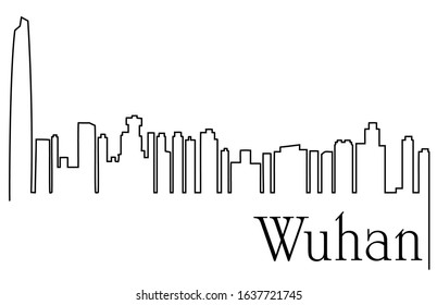 Wuhan city one line drawing abstract background with  metropolis cityscape