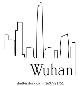 Wuhan city one line drawing abstract background with  metropolis cityscape
