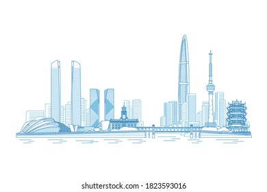 wuhan city skyline, vector illustration