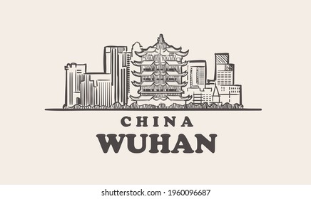 Wuhan cityscape sketch hand drawn ,china vector illustration
