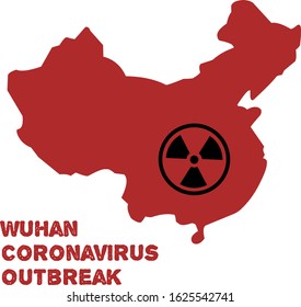 Wuhan corona virus outbreak logo or icon with hazard and china map