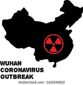 Wuhan corona virus outbreak logo or icon with hazard and china map