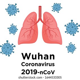 Wuhan Coronavirues 2019-nCoV Molecule next to Human Lungs respiratory system diseases illustrative vector symbology 