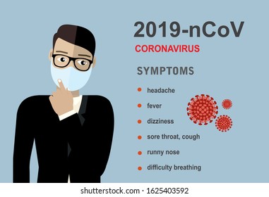 Wuhan coronavirus 2019-nCoV concept.Dangerous chinese nCoV coronavirus, SARS pandemic risk alert. Symptoms. Chinese virus. Vector illustration