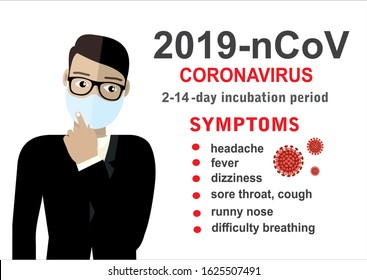 Wuhan coronavirus 2019-nCoV concept.Dangerous chinese nCoV coronavirus, SARS pandemic risk alert. Symptoms. Chinese virus. Vector illustration
