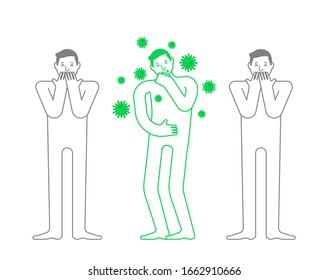 Wuhan coronavirus 2019-nCoV epidemic. Panic. Man sneezes and people are afraid
