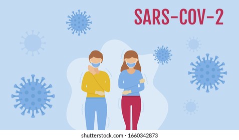 Wuhan coronavirus covit 19 related , boy and girl wearing a face mask for protect yourself from dangerous coronavirus bacteria vectors illustration in flat style