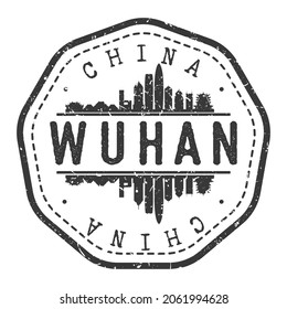 Wuhan, Hubei, China Stamp Skyline Postmark. Silhouette Postal Passport. City Round Vector Icon. Vintage Postage Design.